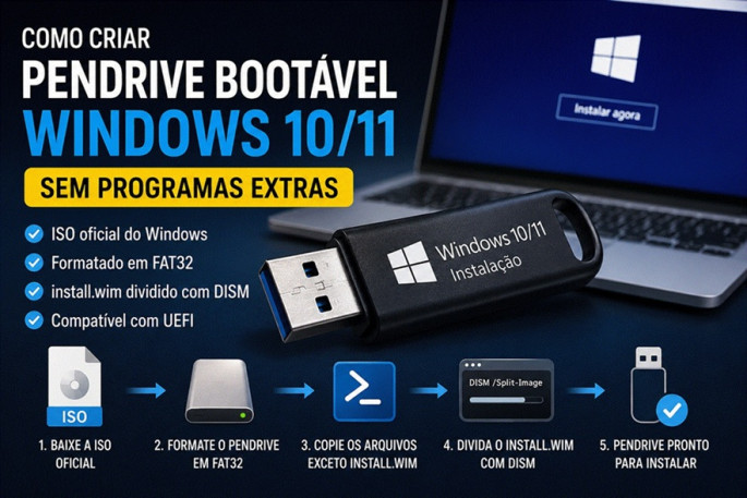 Como criar pendrive bootável do Windows 10/11 sem programas extras